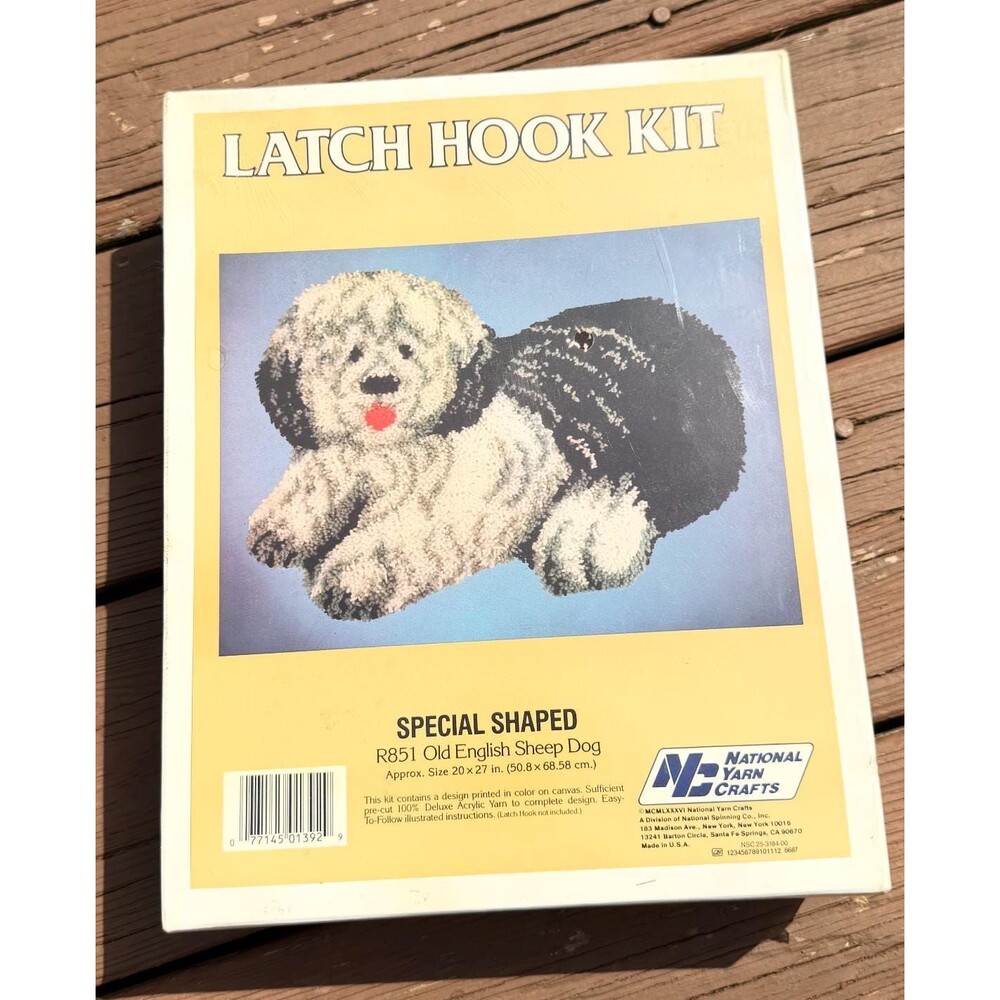 1986 National Yarn Crafts R851 Old English Sheep Dog Latch Hook Kit 20x27 VTG